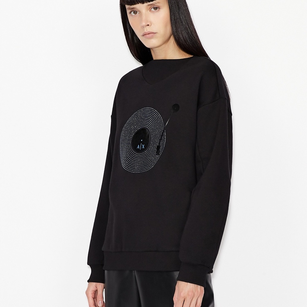 A|X Armani Exchange Black Graphic Record Sweatshirt
